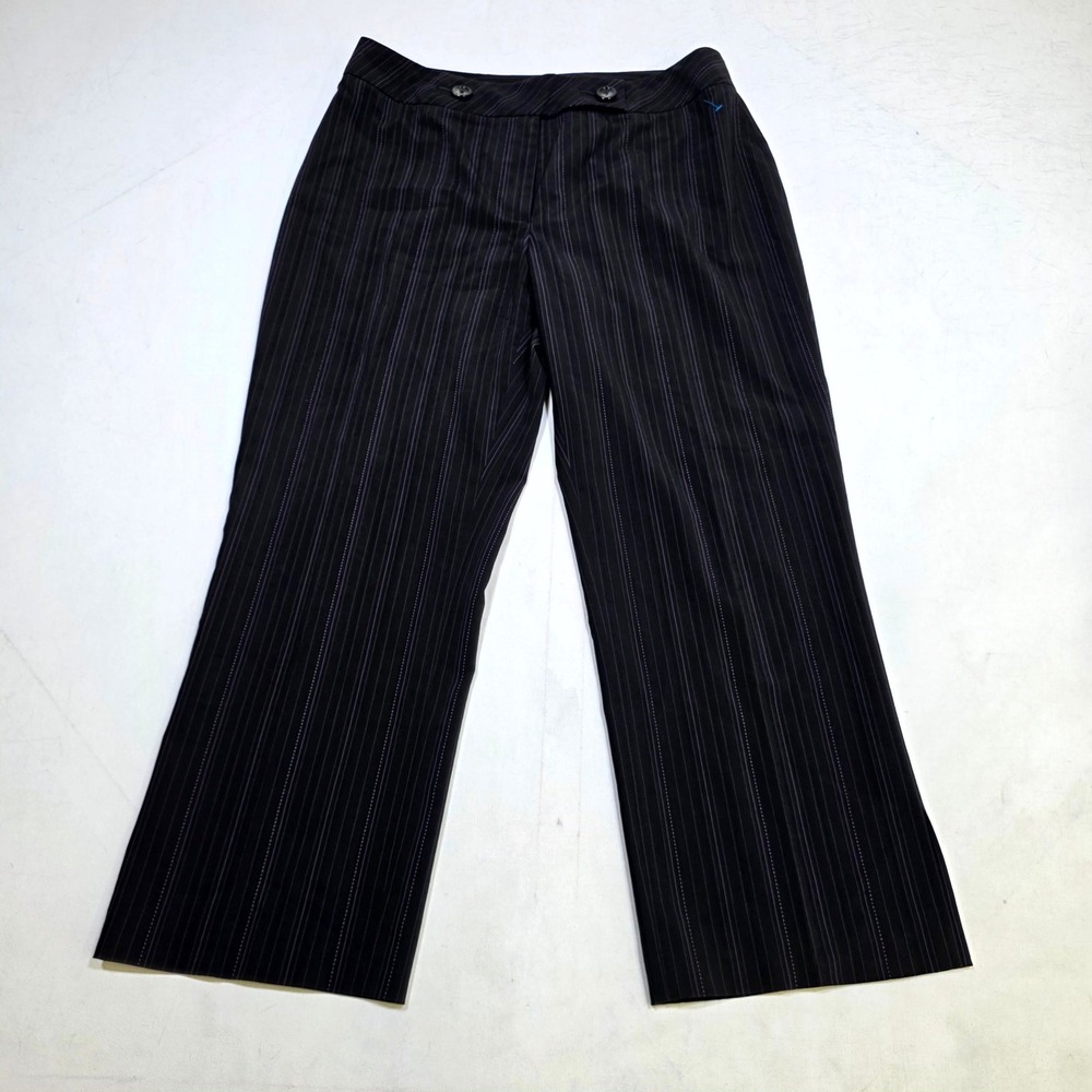 Dalia Dress Pants Womens 12 Black Purple Pinstripe Wide Leg Career Workwear 8009